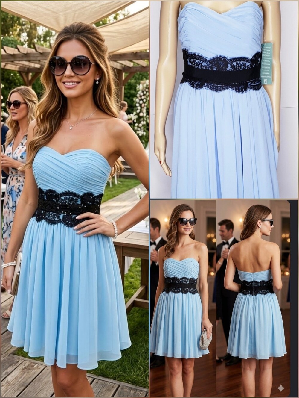 💙Pearl Georgina Chapman of Marchesa strapless cocktail dress blue🤍Sz 8 *NEW!